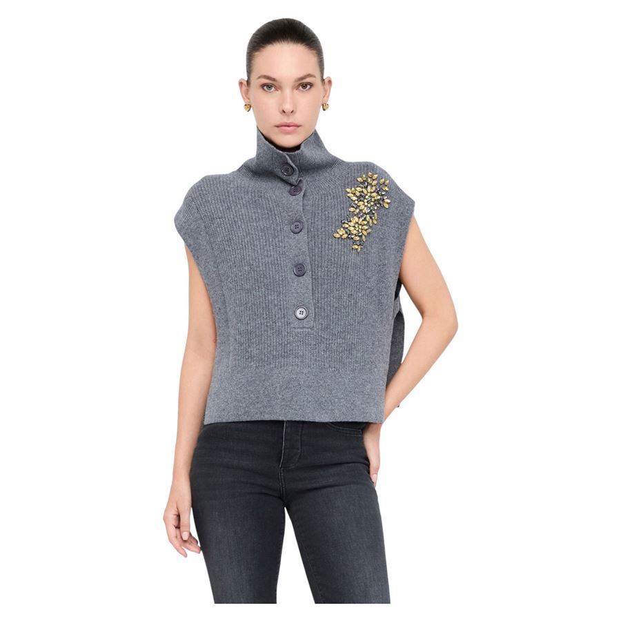 Gilet 100% lana con ricami gioiello da donna Liu Jo | MF5058MS009L9006